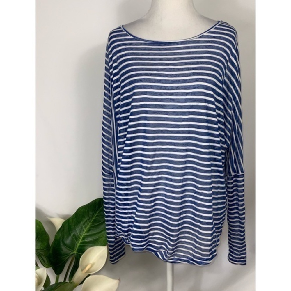 Double Zero Blue & White Stripes Dolman Sleeves Lightweight Top M